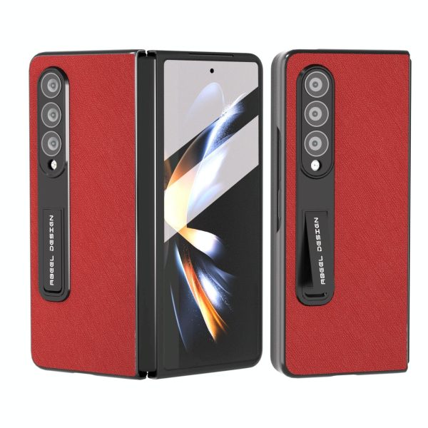 Cross Texture Leather Phone Case with Holder for Samsung Galaxy z Fold 4 5g - Red - Image 7