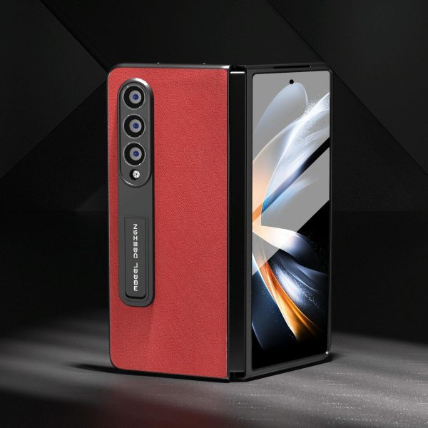 Cross Texture Leather Phone Case with Holder for Samsung Galaxy z Fold 4 5g - Red - Image 8