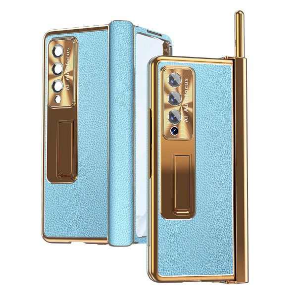 Shockproof Magnetic Litchi Pattern Phone Case for Samsung Galaxy z Fold 4 - Silver Gold - Image 15