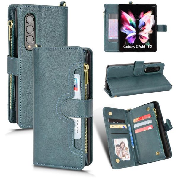For Samsung Galaxy z Fold4 5G Zipper Leather Phone Case with Litchi Texture - Brown - Image 2
