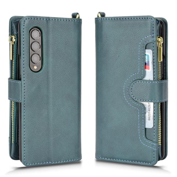 For Samsung Galaxy z Fold4 5G Zipper Leather Phone Case with Litchi Texture - Brown - Image 3