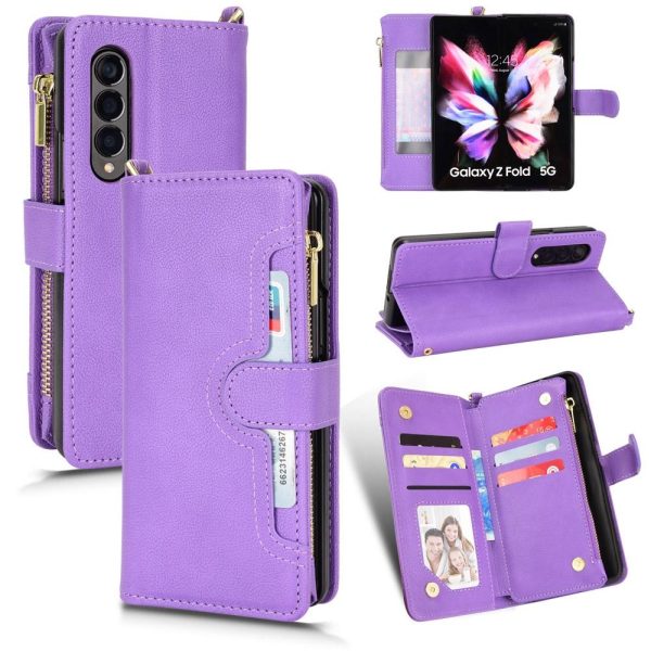 For Samsung Galaxy z Fold4 5G Zipper Leather Phone Case with Litchi Texture - Brown - Image 9