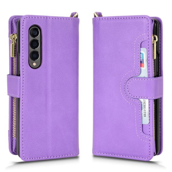 For Samsung Galaxy z Fold4 5G Zipper Leather Phone Case with Litchi Texture - Brown - Image 10