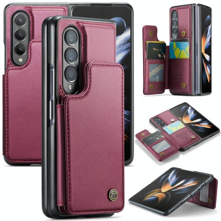 Leather Rfid Phone Case for Samsung Galaxy z Fold 4 5g - Wine Red
