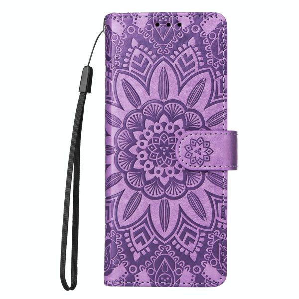 Sunflower Embossed Leather Phone Case for Samsung Galaxy z Fold 4 / 5g - Purple - Image 8