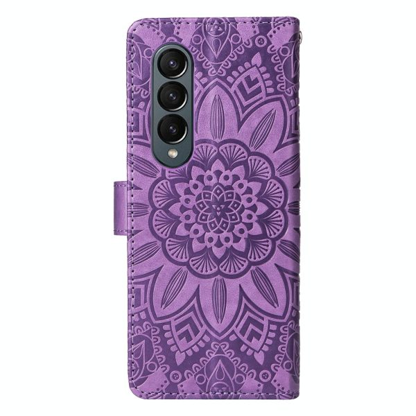 Sunflower Embossed Leather Phone Case for Samsung Galaxy z Fold 4 / 5g - Purple - Image 9