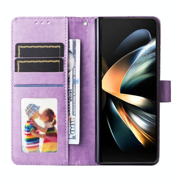 Sunflower Embossed Leather Phone Case for Samsung Galaxy z Fold 4 / 5g - Purple - Image 10