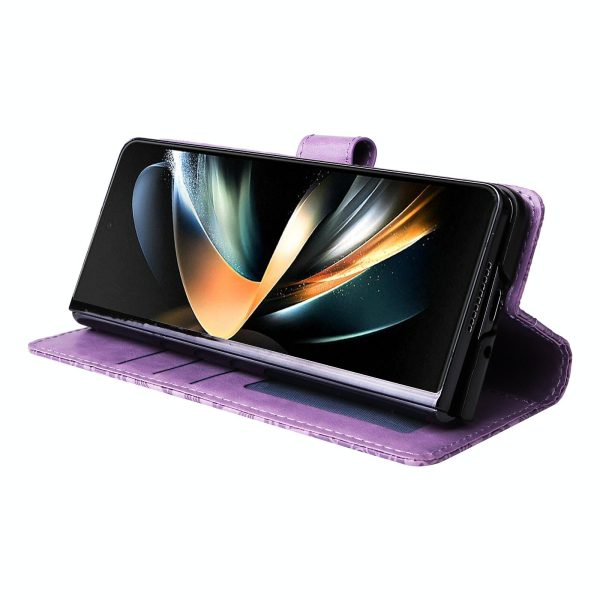 Sunflower Embossed Leather Phone Case for Samsung Galaxy z Fold 4 / 5g - Purple - Image 11