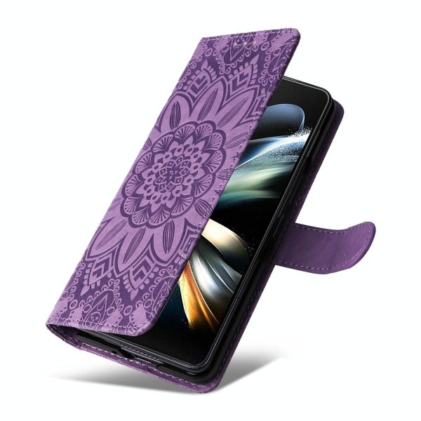 Sunflower Embossed Leather Phone Case for Samsung Galaxy z Fold 4 / 5g - Purple - Image 12