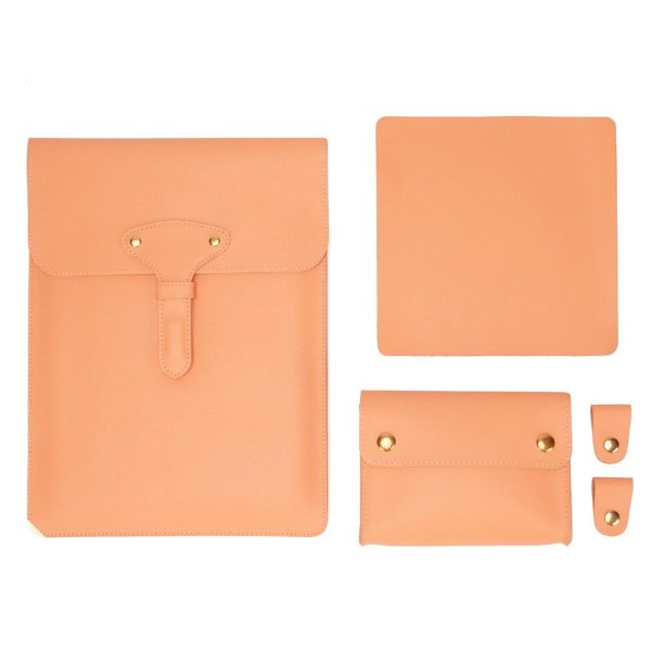 3-in-1 Waterproof Leather Laptop Liner Bag - 14 Inches - Honeydet Oranges