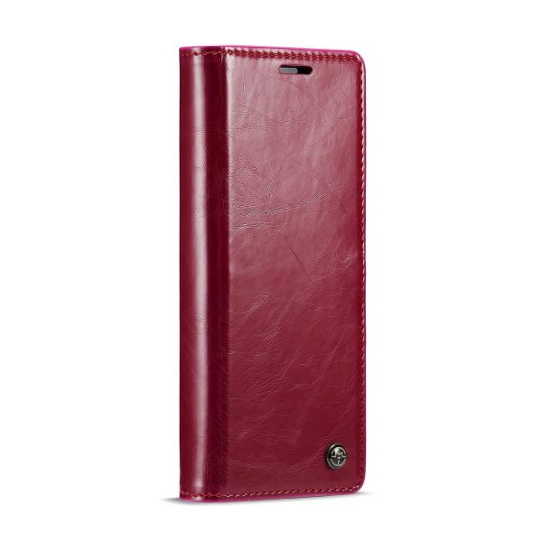 Premium Crazy Horse Leather Phone Case for Samsung Galaxy z Fold 4 - Wine Red - Image 3