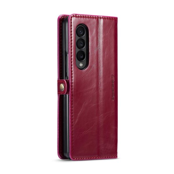 Premium Crazy Horse Leather Phone Case for Samsung Galaxy z Fold 4 - Wine Red - Image 4
