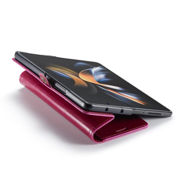 Premium Crazy Horse Leather Phone Case for Samsung Galaxy z Fold 4 - Wine Red - Image 7