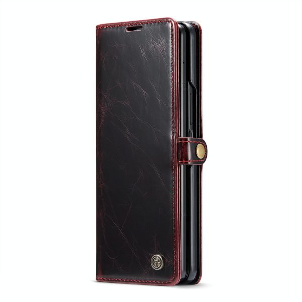 Premium Crazy Horse Leather Phone Case for Samsung Galaxy z Fold 4 - Wine Red - Image 10