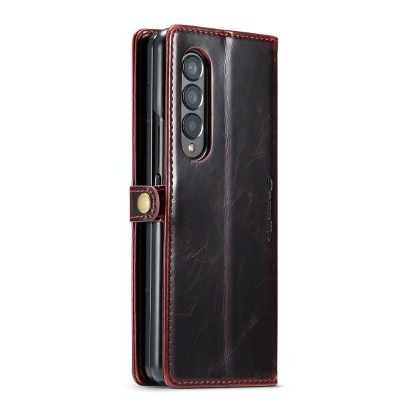 Premium Crazy Horse Leather Phone Case for Samsung Galaxy z Fold 4 - Wine Red - Image 11
