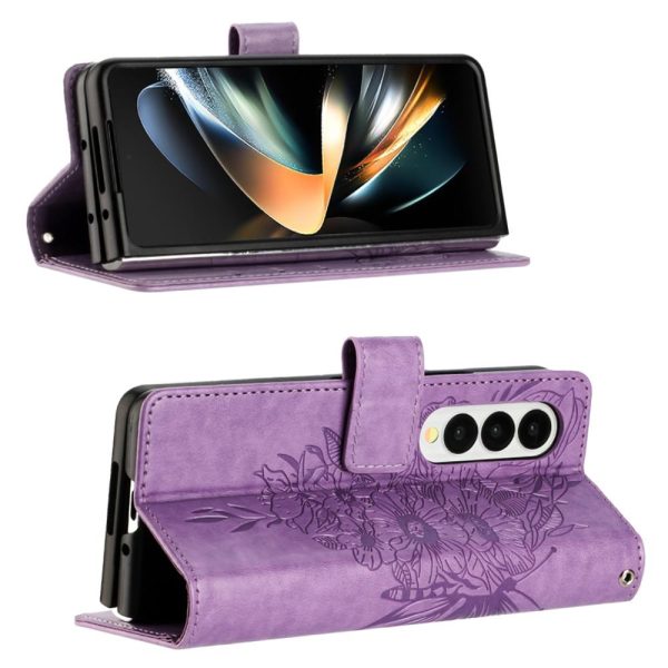 For Samsung Galaxy z Fold4 5G Butterfly Embossed Leather Phone Case - Dark Purple - Image 11
