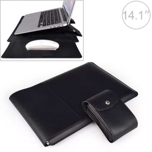14.1 Inch Laptop Sleeve Leather Case with Small Storage Bag - Green - Image 8