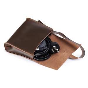 15 Laptop / Tablet Bag - Genuine Leather - Universal - Cable Winder - Business Power Adapter - Coffee - Image 5