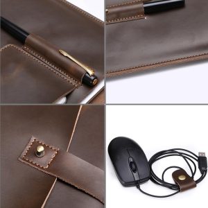 15 Laptop / Tablet Bag - Genuine Leather - Universal - Cable Winder - Business Power Adapter - Coffee - Image 7