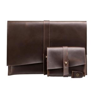 15 Laptop / Tablet Bag - Genuine Leather - Universal - Cable Winder - Business Power Adapter - Coffee - Image 10