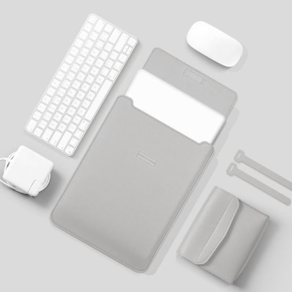 Lightweight Leather Computer Bag - 4-in-1 Portable - Fits 15.4 / 15.6 / 16.1 Inches - Grey - Image 12