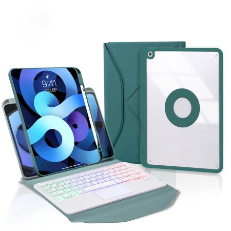 Bluetooth Keyboard Leather Case For Ipad 10.2 - Touchpad Backlight Pen Slot - 2021 / 2020 / 2019 - Green