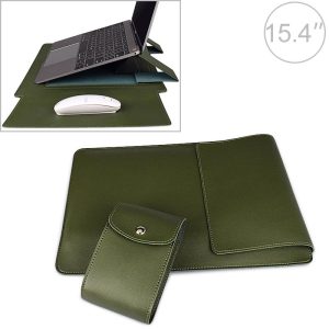 15.4 Inch Laptop Sleeve Leather Case with Small Storage Bag - Green - Image 1
