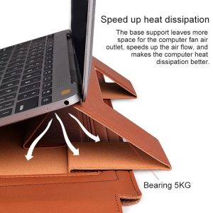 15.4 Inch Laptop Sleeve Leather Case with Small Storage Bag - Green - Image 4