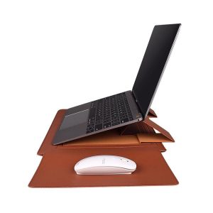 15.4 Inch Laptop Sleeve Leather Case with Small Storage Bag - Green - Image 7