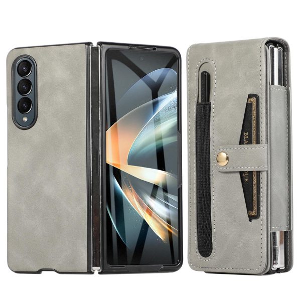 Shockproof Foldable Leather Case with Stylus for Samsung Galaxy z Fold 4 / 5g - Grey