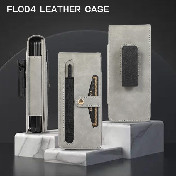Shockproof Foldable Leather Case with Stylus for Samsung Galaxy z Fold 4 / 5g - Grey - Image 3