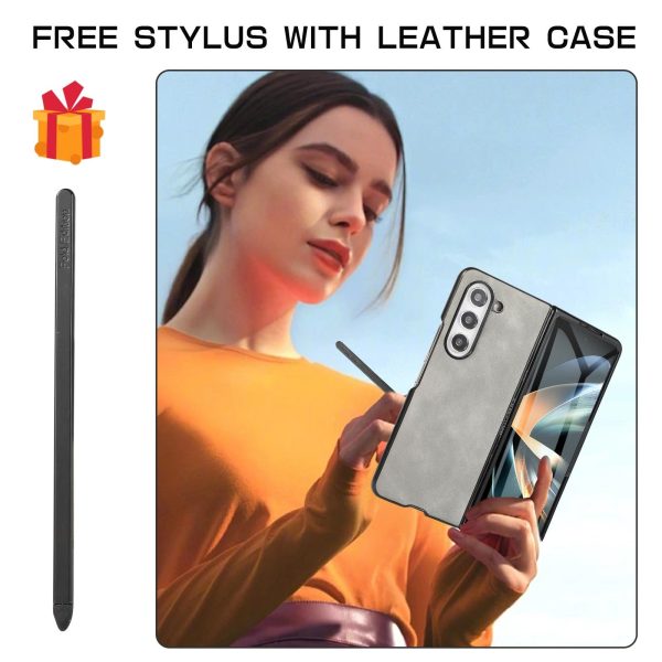 Shockproof Foldable Leather Case with Stylus for Samsung Galaxy z Fold 4 / 5g - Grey - Image 6