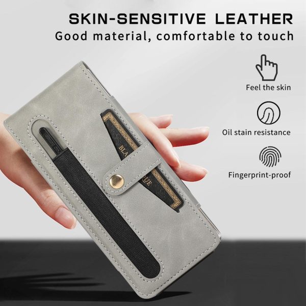 Shockproof Foldable Leather Case with Stylus for Samsung Galaxy z Fold 4 / 5g - Grey - Image 7