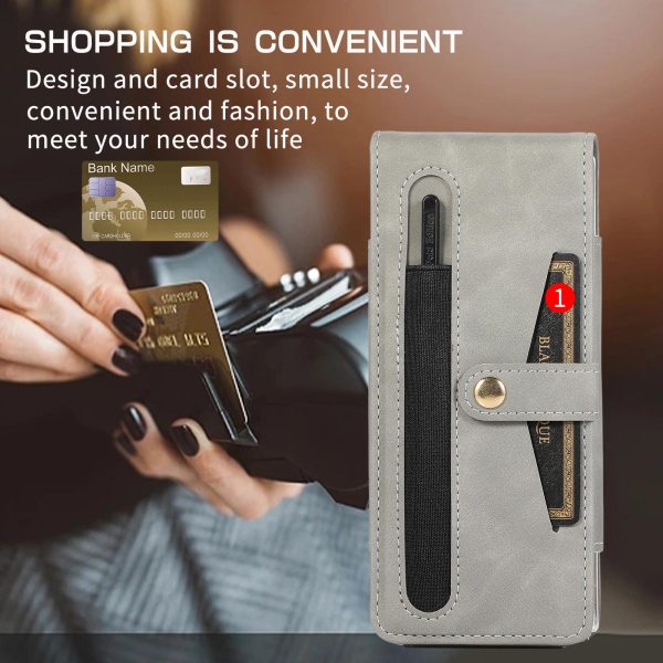 Shockproof Foldable Leather Case with Stylus for Samsung Galaxy z Fold 4 / 5g - Grey - Image 8