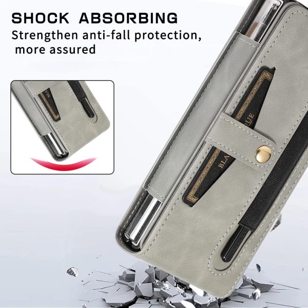 Shockproof Foldable Leather Case with Stylus for Samsung Galaxy z Fold 4 / 5g - Grey - Image 9