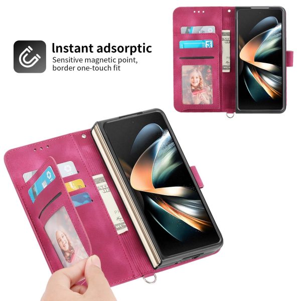 Floral Leather Phone Wallet for Samsung Galaxy z Fold 4 - Embossed - Purple - Image 12