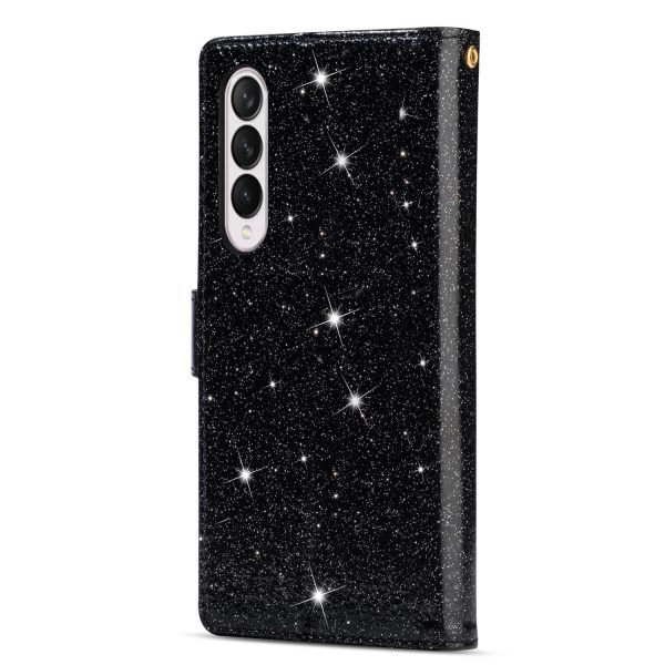 Sparkling Leather Zip Case for Samsung Galaxy z Fold 4 - Zipper Closure - Rose Gold - Image 4