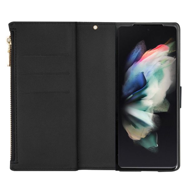 Sparkling Leather Zip Case for Samsung Galaxy z Fold 4 - Zipper Closure - Rose Gold - Image 6