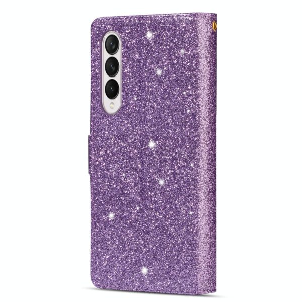 Sparkling Leather Zip Case for Samsung Galaxy z Fold 4 - Zipper Closure - Rose Gold - Image 10