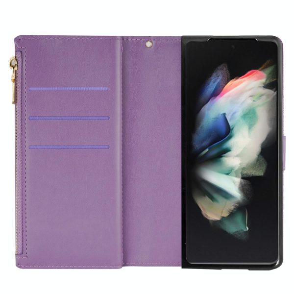 Sparkling Leather Zip Case for Samsung Galaxy z Fold 4 - Zipper Closure - Rose Gold - Image 12