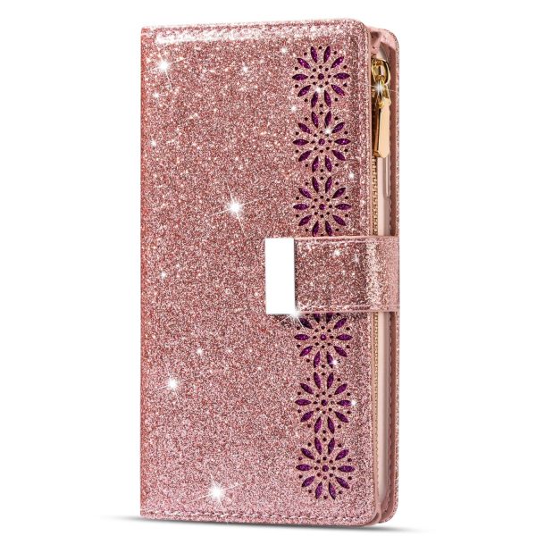 Sparkling Leather Zip Case for Samsung Galaxy z Fold 4 - Zipper Closure - Rose Gold - Image 14