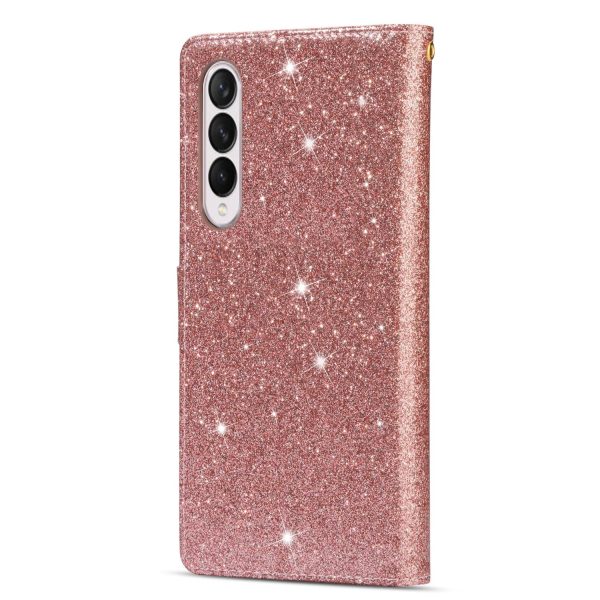 Sparkling Leather Zip Case for Samsung Galaxy z Fold 4 - Zipper Closure - Rose Gold - Image 15