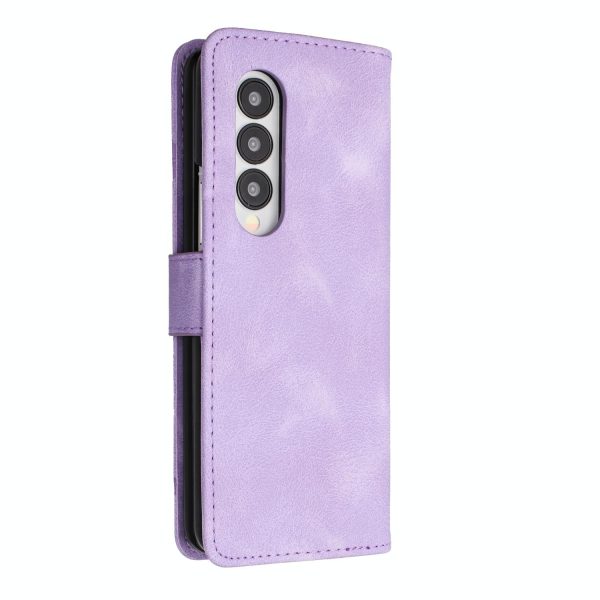 Smooth Leather Phone Case for Samsung Galaxy z Fold 4 - Line Pattern - Light Purple - Image 3