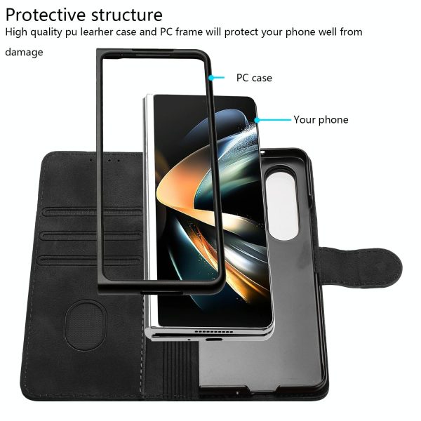 Smooth Leather Phone Case for Samsung Galaxy z Fold 4 - Line Pattern - Light Purple - Image 15