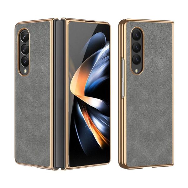 For Samsung Galaxy z Fold4 5G Foldable Lambskin Phone Case - Electroplated - Black - Image 2