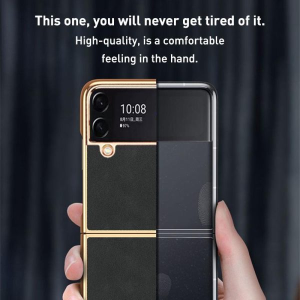 For Samsung Galaxy z Fold4 5G Foldable Lambskin Phone Case - Electroplated - Black - Image 5