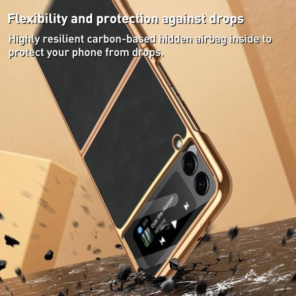 For Samsung Galaxy z Fold4 5G Foldable Lambskin Phone Case - Electroplated - Black - Image 7
