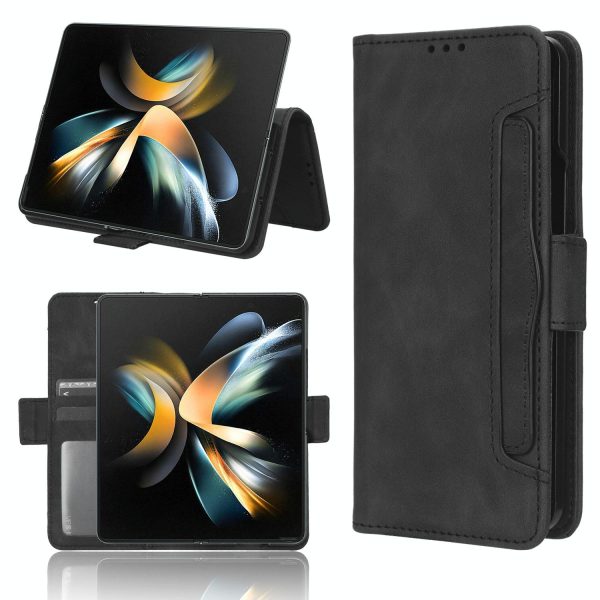 Samsung Galaxy z Fold 4 5g Leather Phone Case with Card Slots and Calf Texture - Red - Image 2