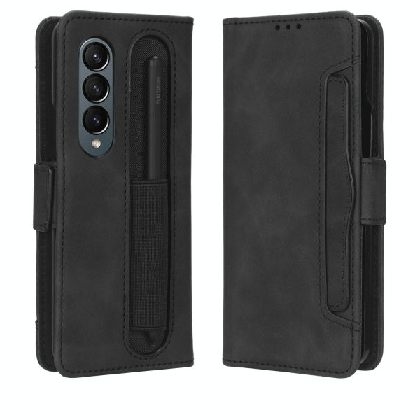 Samsung Galaxy z Fold 4 5g Leather Phone Case with Card Slots and Calf Texture - Red - Image 3