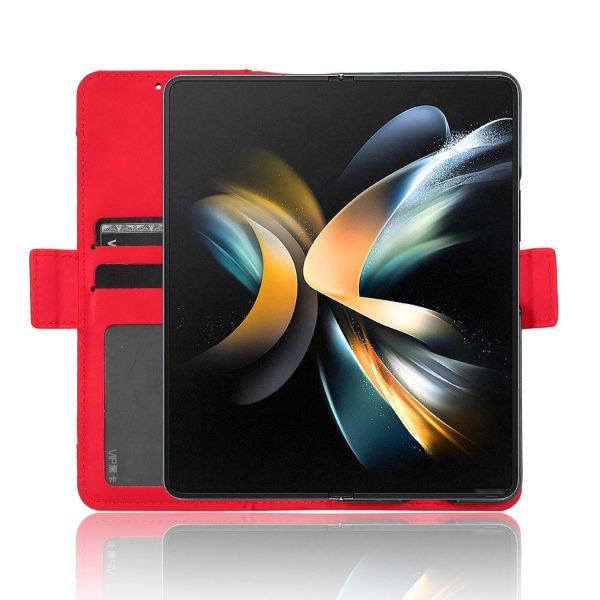 Samsung Galaxy z Fold 4 5g Leather Phone Case with Card Slots and Calf Texture - Red - Image 9